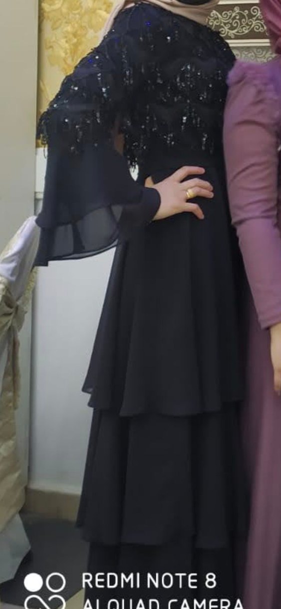 Siyah Uzun Renkli Kat Kat Elbise - Görsel 2