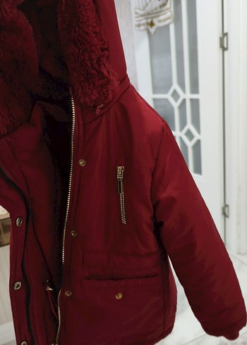 Bordo Kürklü Kız Çocuk Mont - Görsel 6