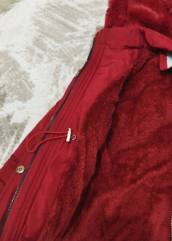 Bordo Kürklü Kız Çocuk Mont - Görsel 3