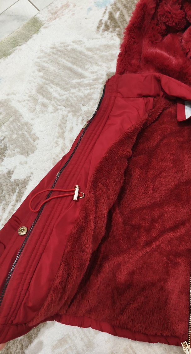 Bordo Kürklü Kız Çocuk Mont - Görsel 3