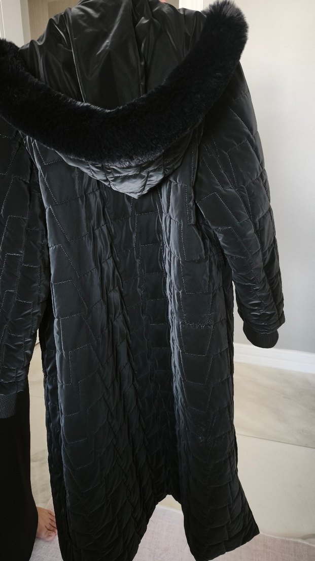 Siyah Kadın Uzun Kürklü Kışlık Mont - Görsel 3