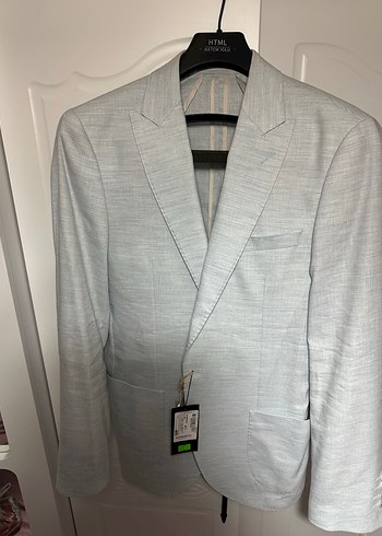 Erkek buz mavisi ham keten ceket - Görsel 3