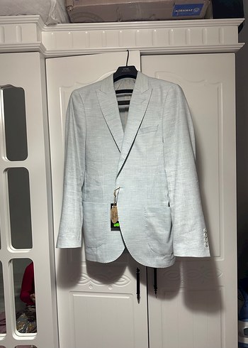 Erkek buz mavisi ham keten ceket - Görsel 2