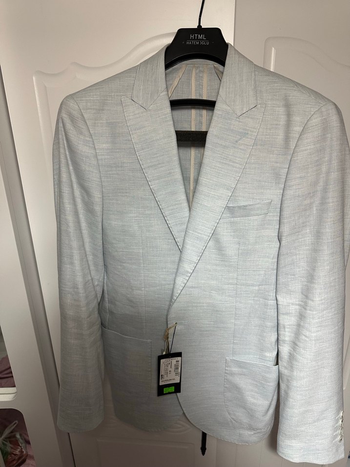 Erkek buz mavisi ham keten ceket - Görsel 3