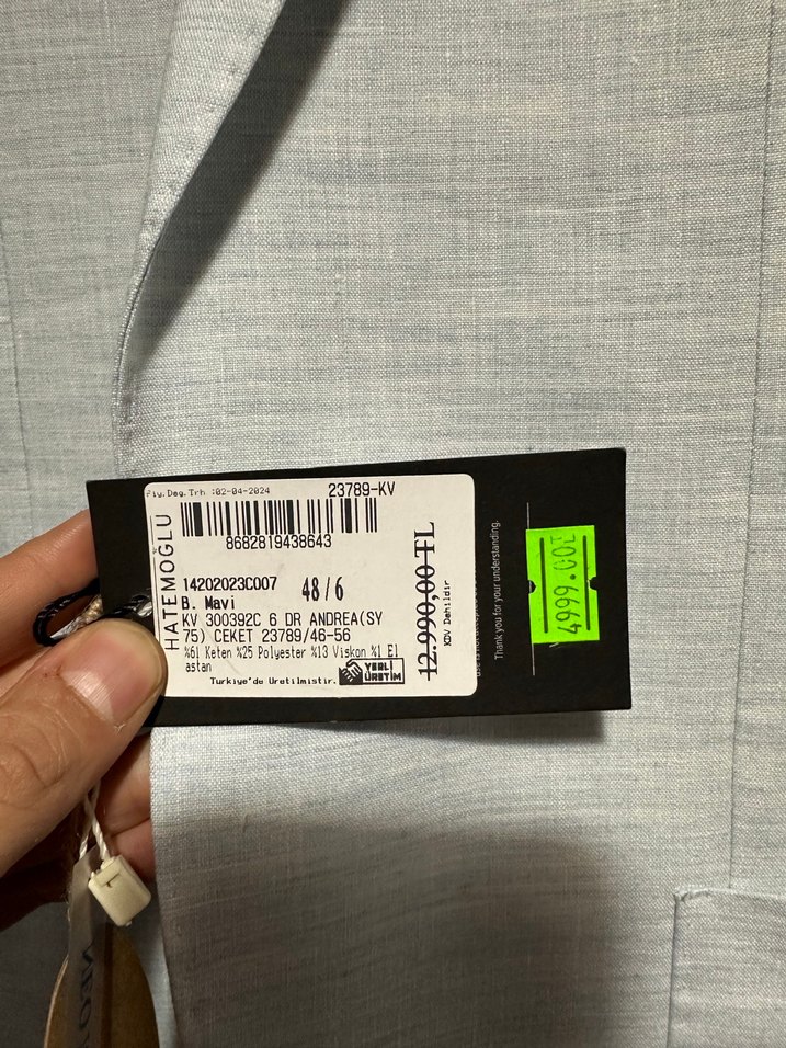 Erkek buz mavisi ham keten ceket - Görsel 4