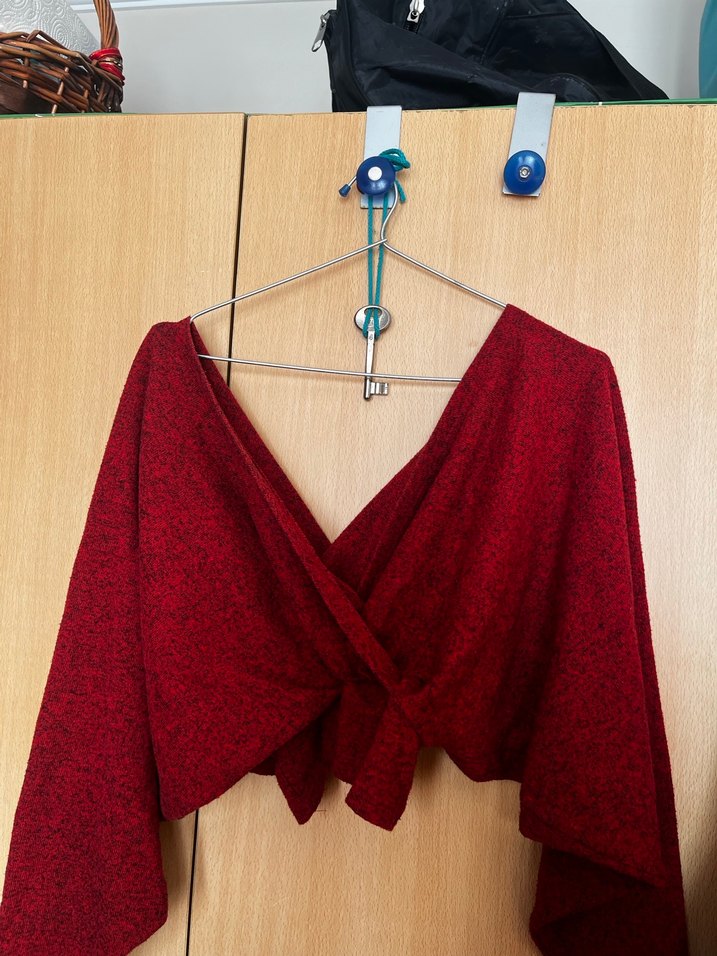 Kırmızı V Yaka Salaş Hamile Hırka - Görsel 3