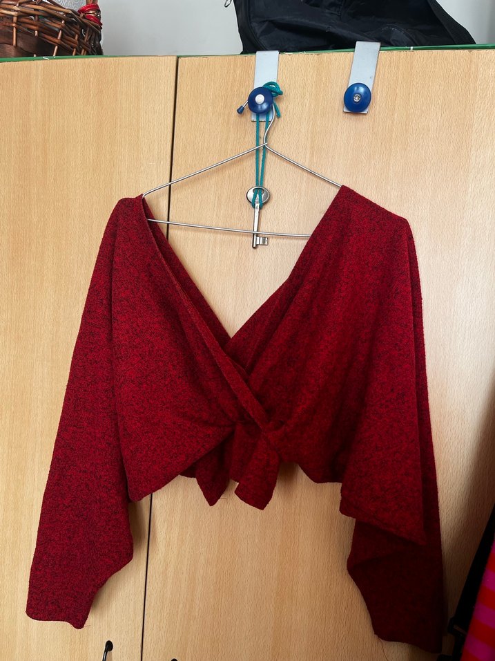 Kırmızı V Yaka Salaş Hamile Hırka - Görsel 2