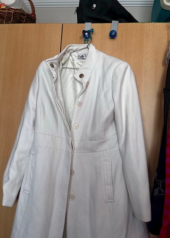 ADL Düğmeli Beyaz Midi Hamile Kaban - Görsel 3