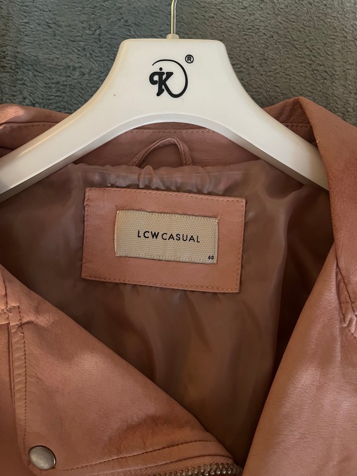 Bej Midi Deri Biker Ceket Kadın - Görsel 2