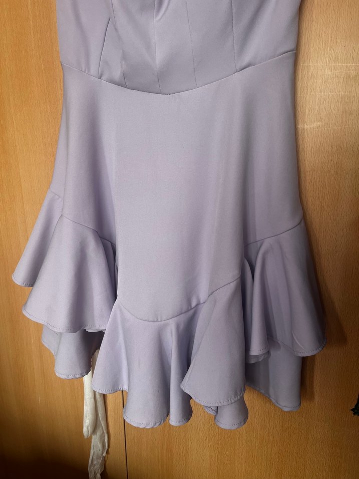 Mor Midi Elbise, Askılı, Volanlı - Görsel 3