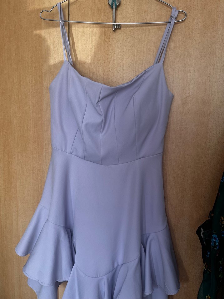 Mor Midi Elbise, Askılı, Volanlı - Görsel 4