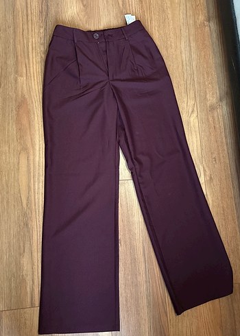 Bordo Rahat Kesim Kadın Kumaş Pantolon - Görsel 2