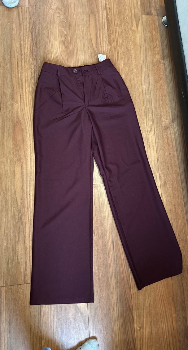 Bordo Rahat Kesim Kadın Kumaş Pantolon - Görsel 2