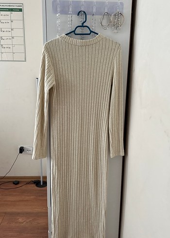 Bej Örgü Kadın Uzun Kollu Elbise - Görsel 3