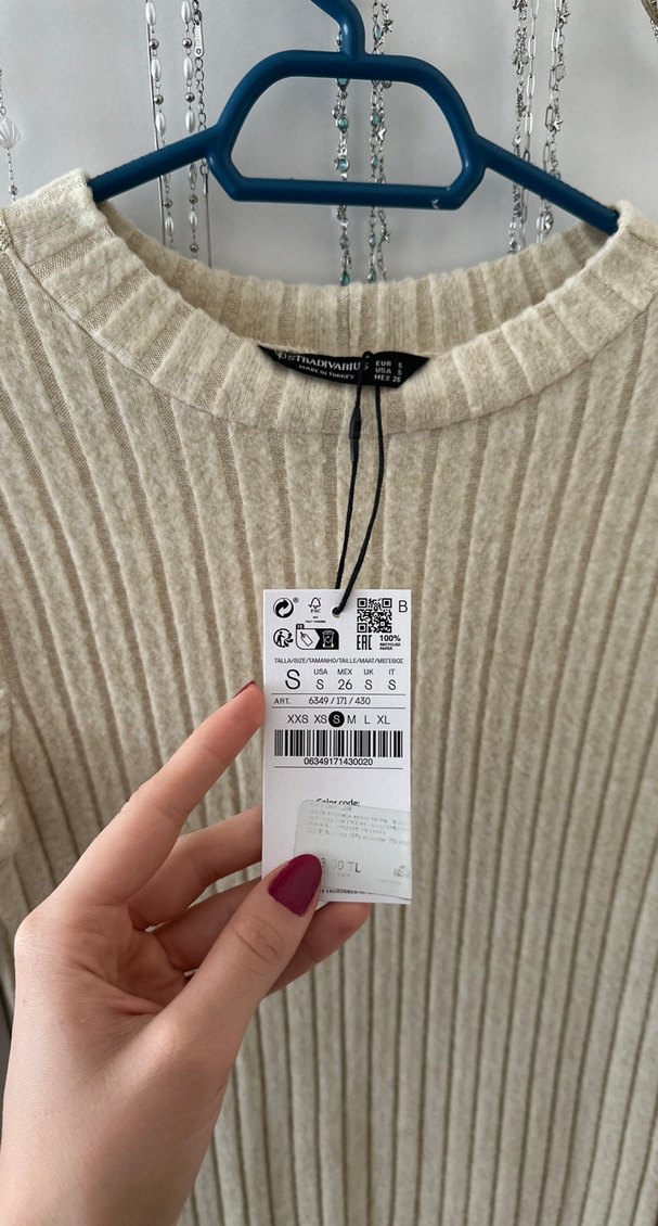 Bej Örgü Kadın Uzun Kollu Elbise - Görsel 2