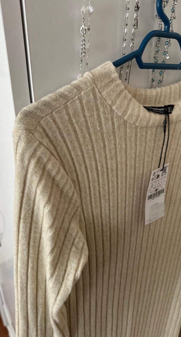 Bej Örgü Kadın Uzun Kollu Elbise - Görsel 5