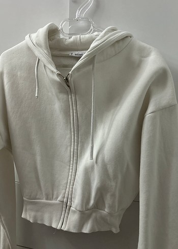 Kadın Beyaz Fermuarlı Sweatshirt - Görsel 3