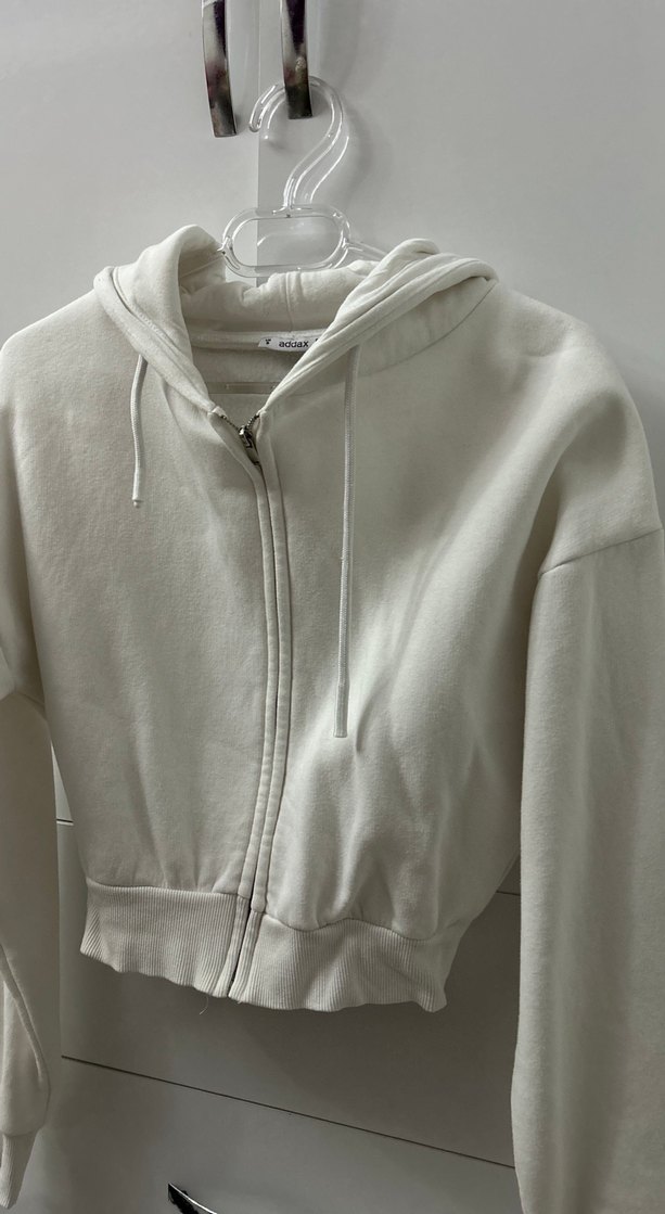 Kadın Beyaz Fermuarlı Sweatshirt - Görsel 3