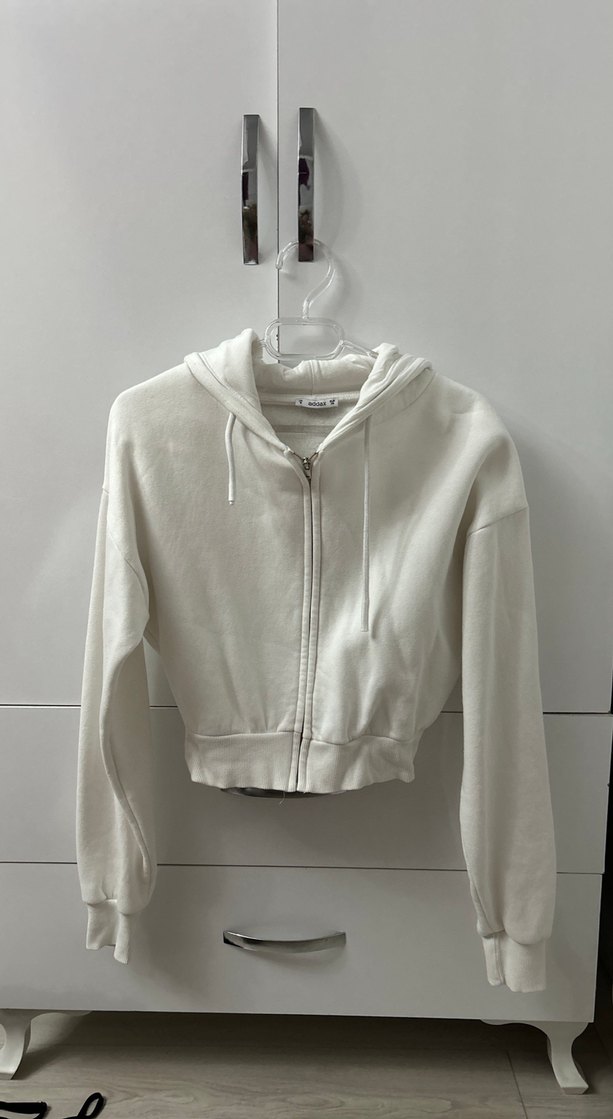 Kadın Beyaz Fermuarlı Sweatshirt - Görsel 2