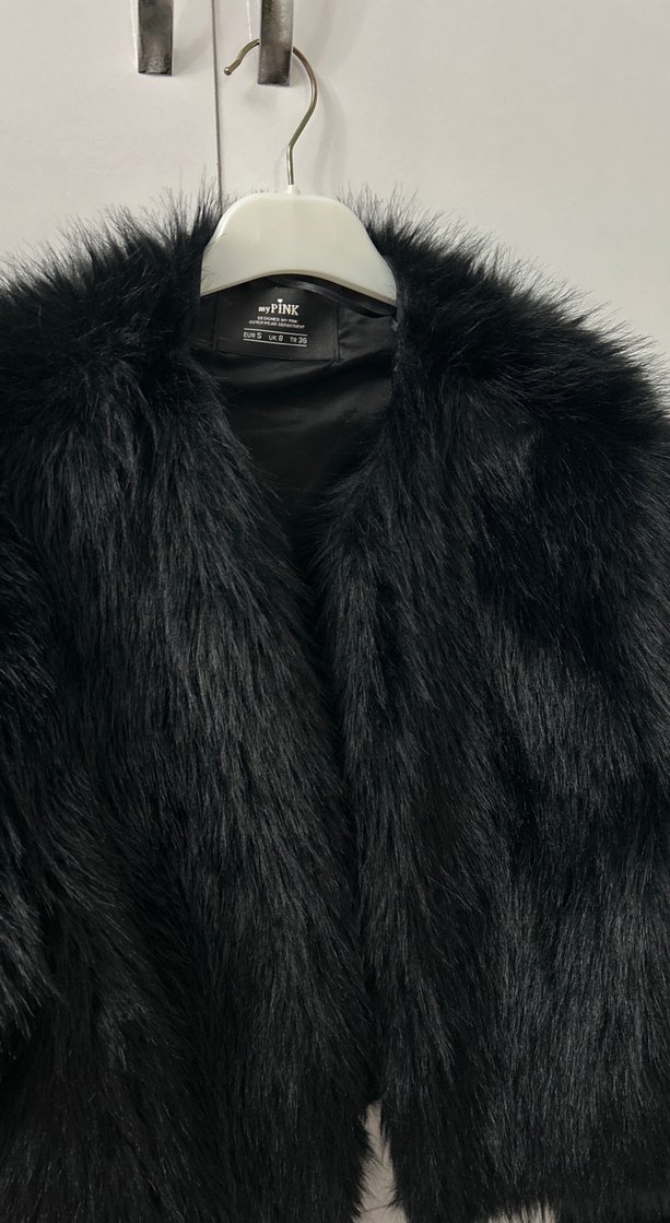 Kadın Siyah Kürk Detaylı Midi Mont - Görsel 2