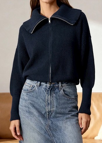 Fermuarlı Yüksek Yakalı Kadın Kazak - Görsel 3