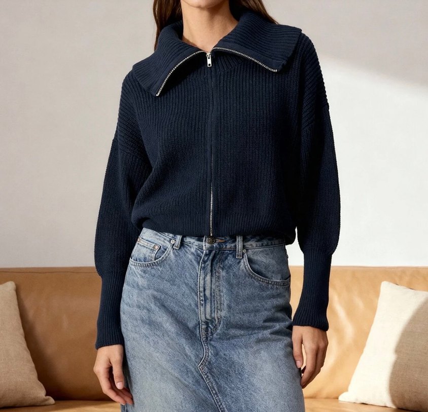 Fermuarlı Yüksek Yakalı Kadın Kazak - Görsel 3