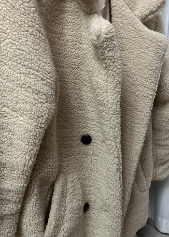 Bej Midi Kadın Peluş Kaban - Görsel 3