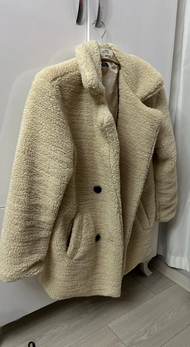 Bej Midi Kadın Peluş Kaban - Görsel 4