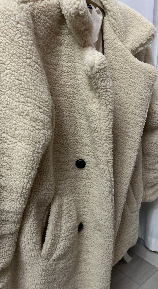 Bej Midi Kadın Peluş Kaban - Görsel 3