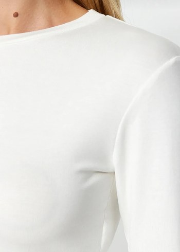 Beyaz Pamuklu Kadın Uzun Kollu Bluz - Görsel 3