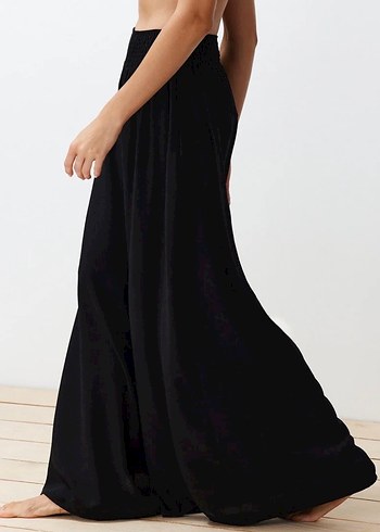 Kadın Siyah Salaş Uzun Kumaş Pantolon - Görsel 5