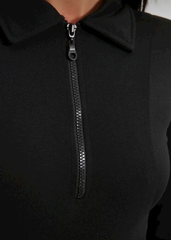 Siyah Fermuarlı V Yaka Kadın Bluz - Görsel 3