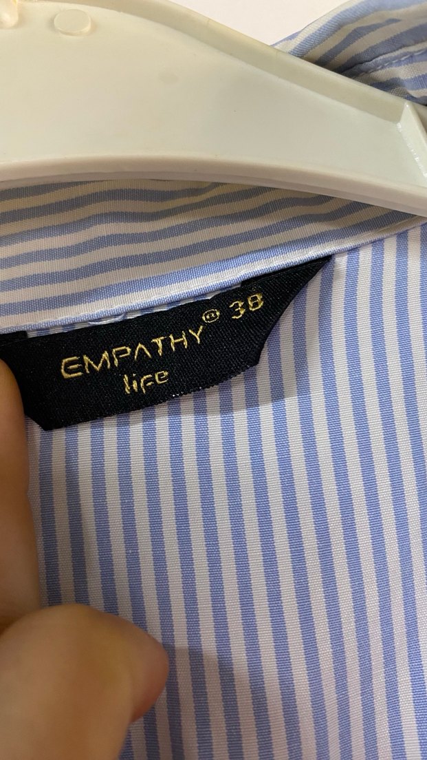 Nakışlı Düğmeli Mavi Pamuklu Kadın Gömlek - Görsel 3