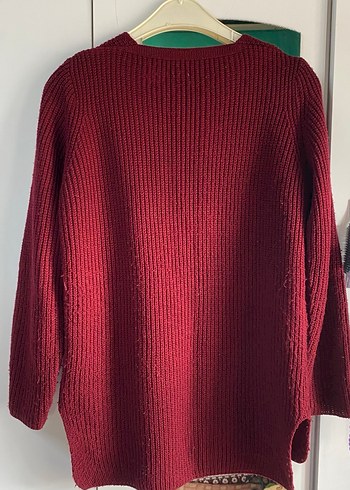 Bordo V Yaka Örgü Kadın Kazak - Görsel 2