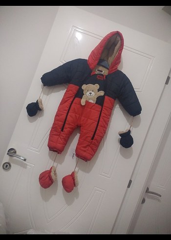 Kürklü Kapüşonlu Kırmızı Bebek Tulumu - Görsel 2