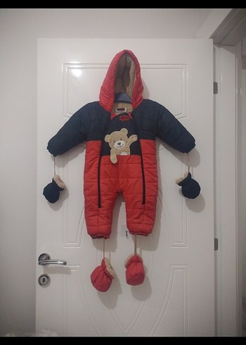 Kürklü Kapüşonlu Kırmızı Bebek Tulumu - Görsel 3