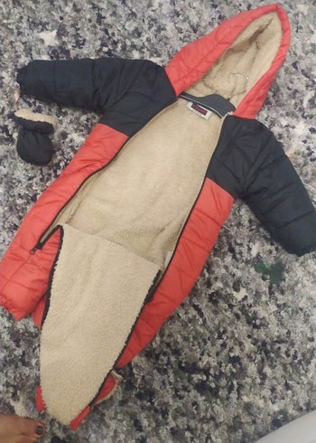 Kürklü Kapüşonlu Kırmızı Bebek Tulumu - Görsel 5