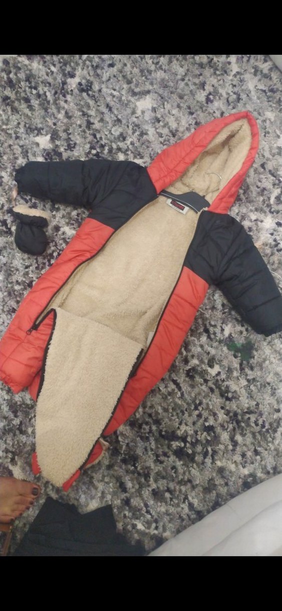 Kürklü Kapüşonlu Kırmızı Bebek Tulumu - Görsel 5