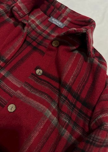 Kırmızı Ekoseli Düğmeli Kadın Gömlek - Görsel 2