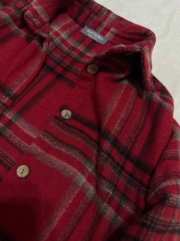 Kırmızı Ekoseli Düğmeli Kadın Gömlek - Görsel 2