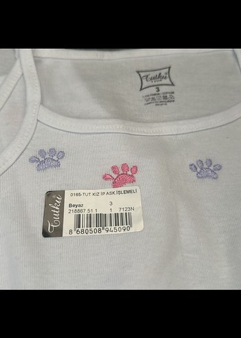 2 li Beyaz Baskılı Kız Çocuk Atlet - Görsel 3