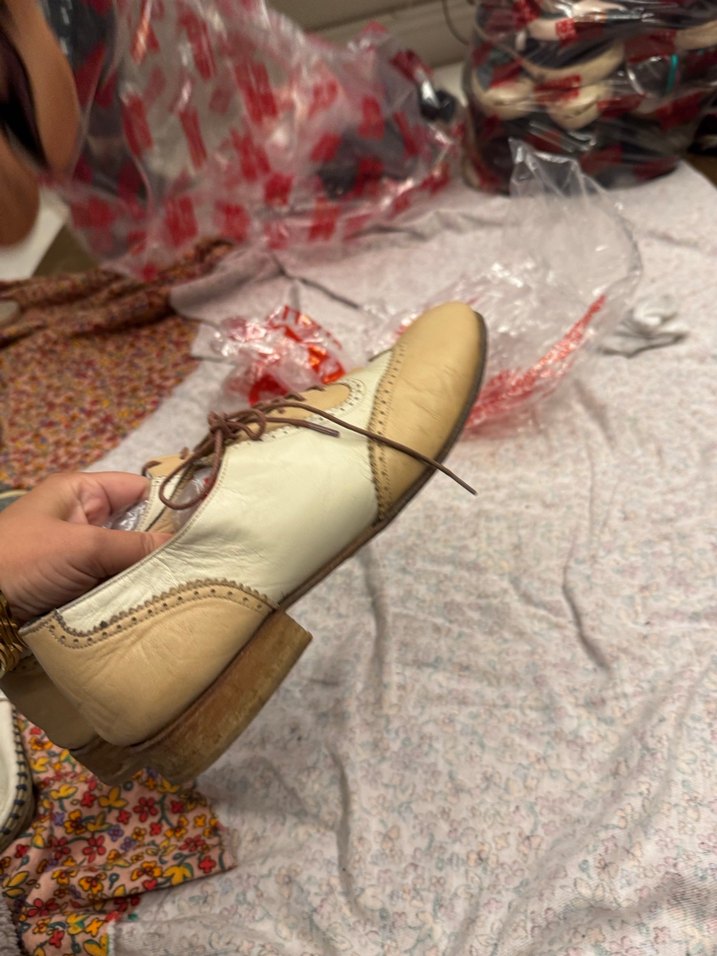 Vintage Bej Deri Bağcıklı Oxford Ayakkabı - Görsel 4