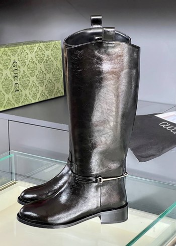 Gucci Sikligin Simgesi Siyah Deri Uzun Cizme Gucci