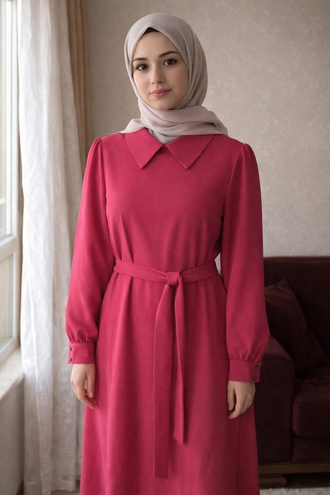 Pembe Uzun Kollu  Elbise - Görsel 2