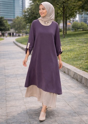 Bej Drapeli Uzun Kadın Elbise - Görsel 2