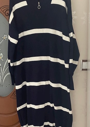 Uzun Kollu Boğazlı Çizgili Kadın Kazak - Görsel 2