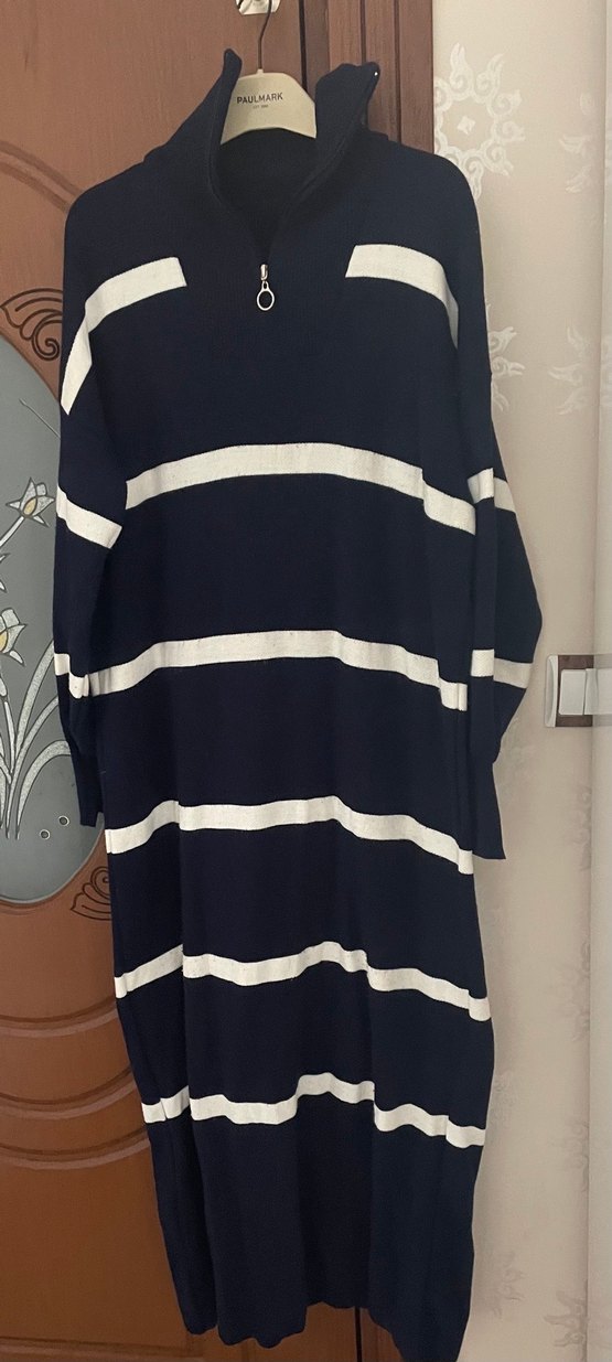 Uzun Kollu Boğazlı Çizgili Kadın Kazak - Görsel 2