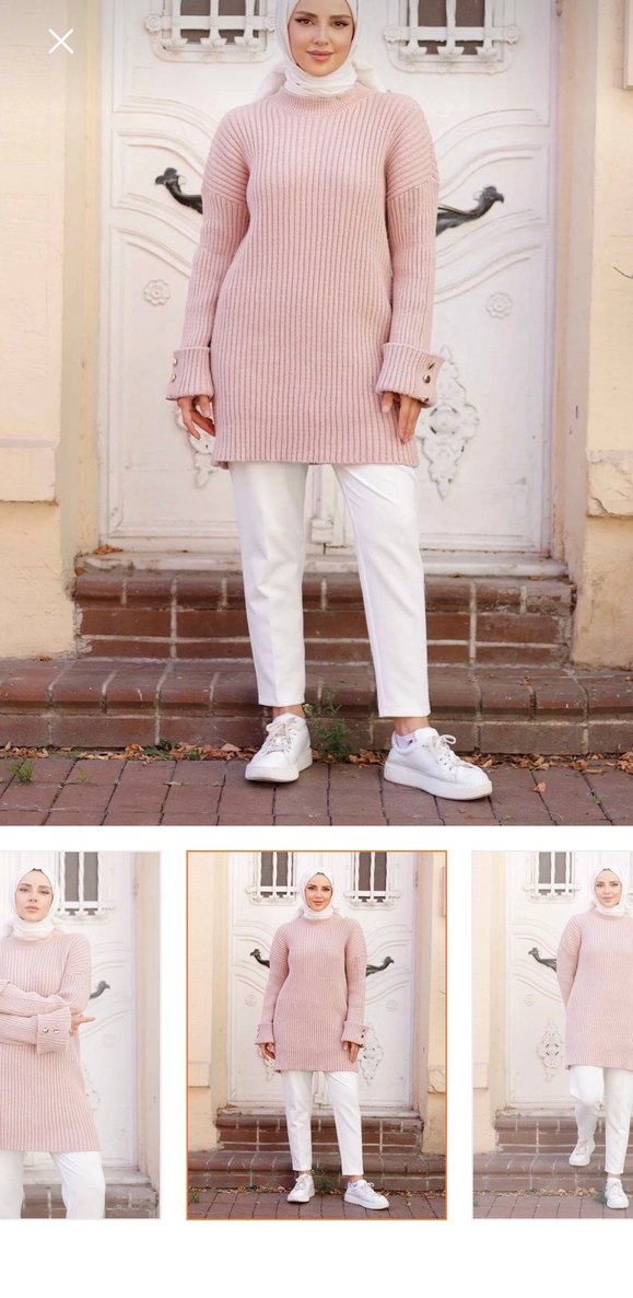 Pembe Triko İspanyol Kol Düğmeli Kadın Kazak - Görsel 2