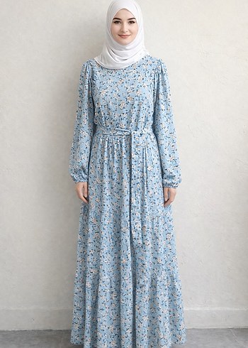 Mavi Bohem Uzun Kol Elbise - Görsel 3