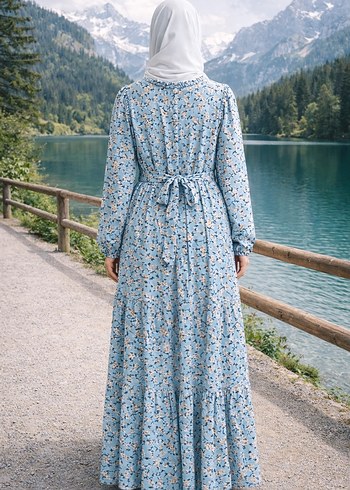 Mavi Bohem Uzun Kol Elbise - Görsel 2